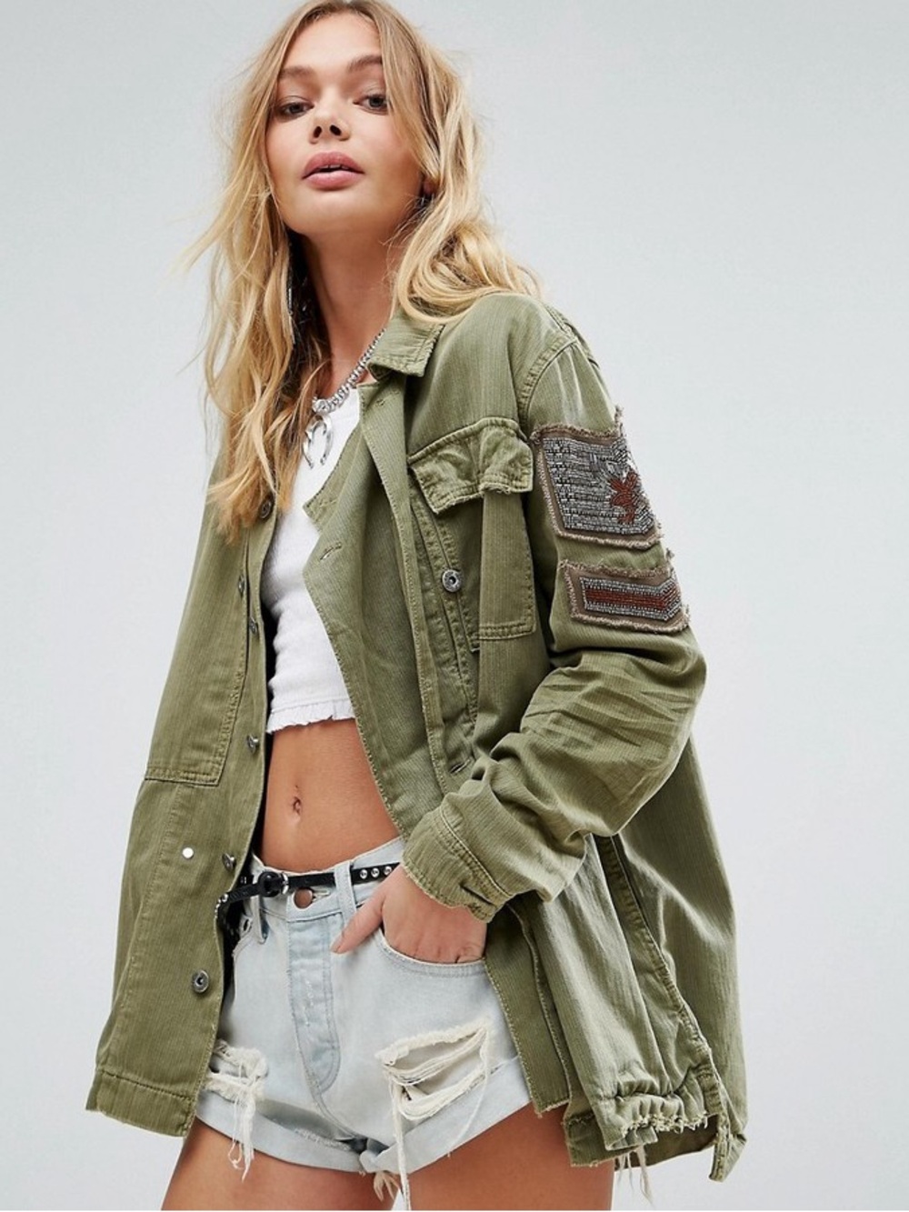 Free People Embellished Military Jacket